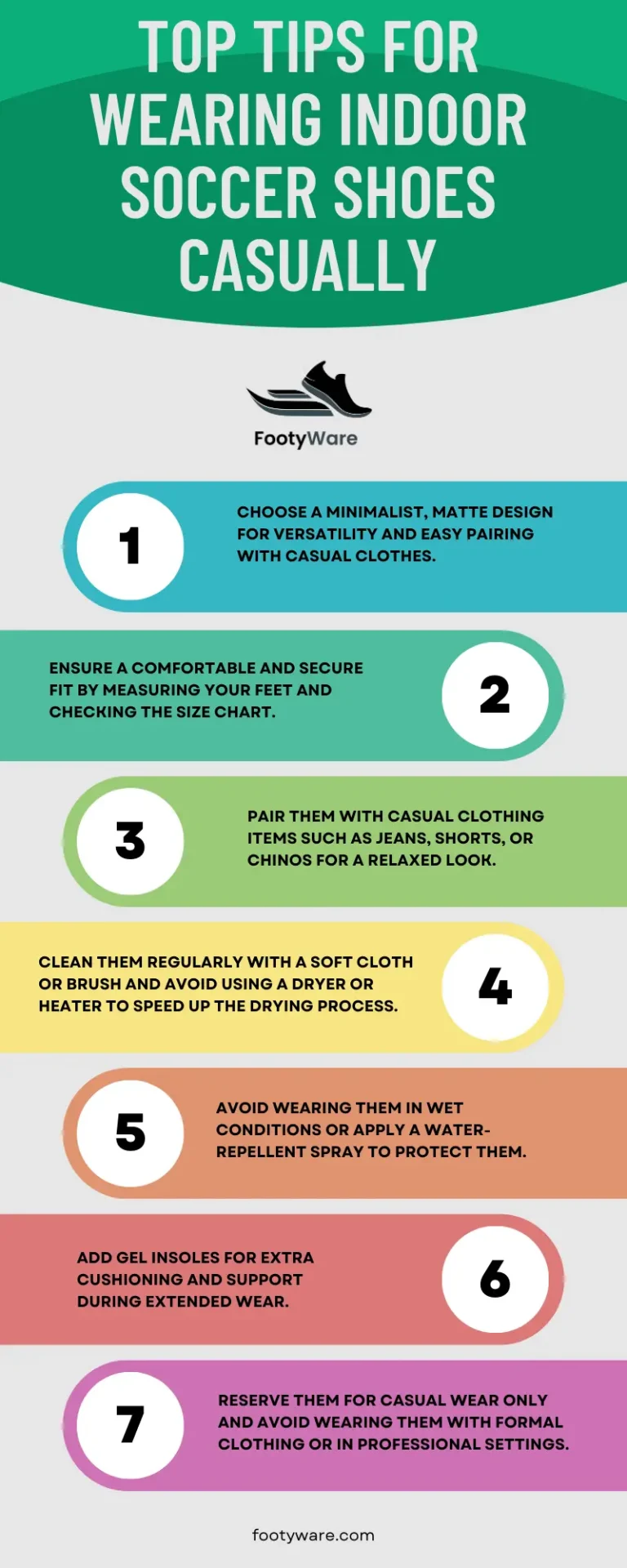 Info graphic top tips for wearing indoor soccer shoes casually